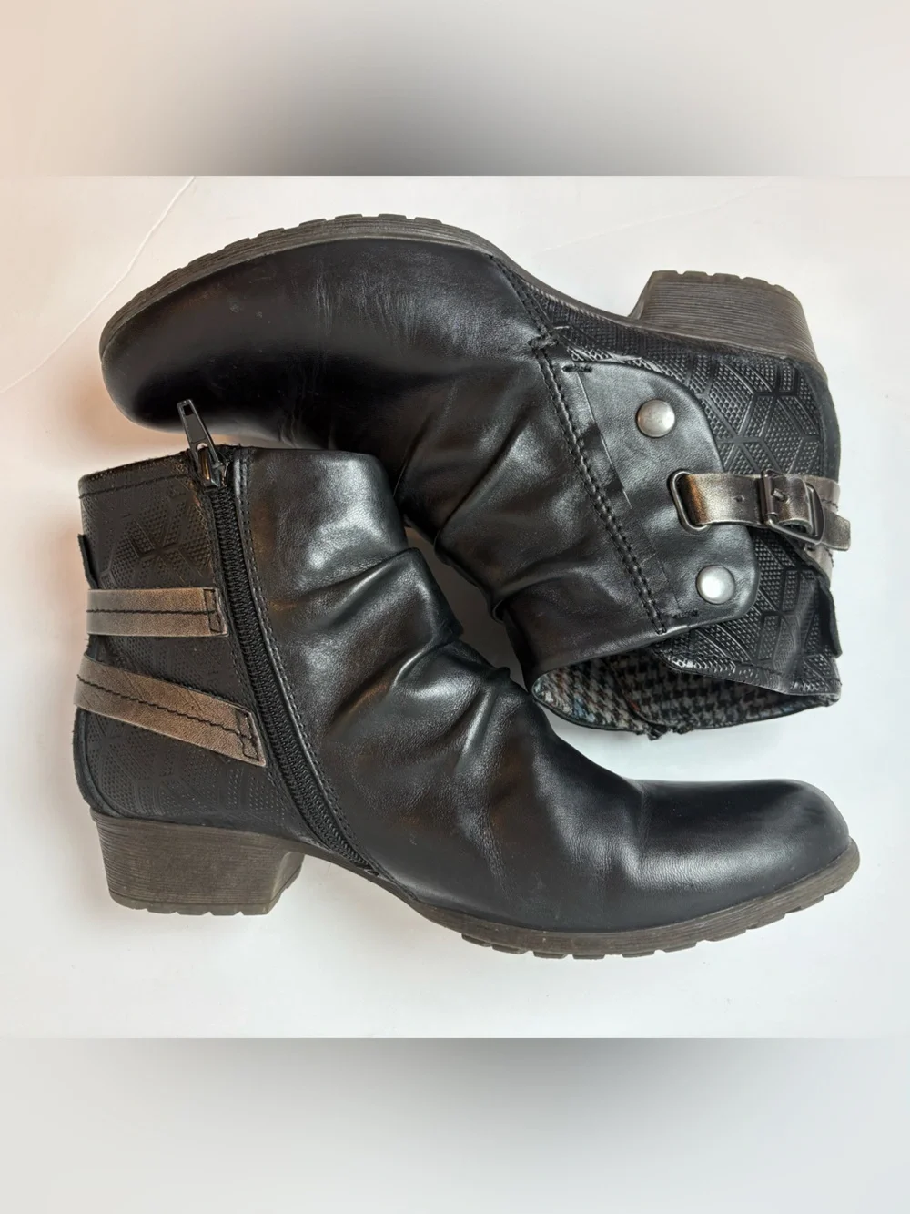 Cobb Hill Rockport Gratasha Black Leather Runched Booties Size 8